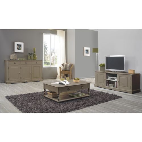 Meuble TV 60 Pouces Style Anglais Taupe 2 Portes 2 Niches 142.4 X 55.5 X 46 Cm