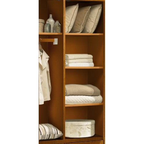 Armoire Penderie Pin Miel 2 Portes 2 Tiroirs 6 Niches L 114.5 H 195 P 54 Cm
