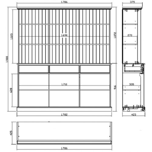 Vaisselier Pin Miel 6 Portes Coulissantes 3 T 10 Niches L 178.6 H 199 P 42.3 Cm