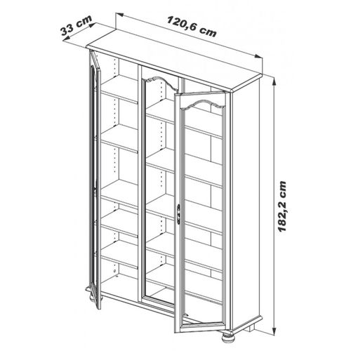 Bibliothèque Chêne 3 Portes Vitrées 12 Niches L 120.6 H 182.2 P 33 Cm