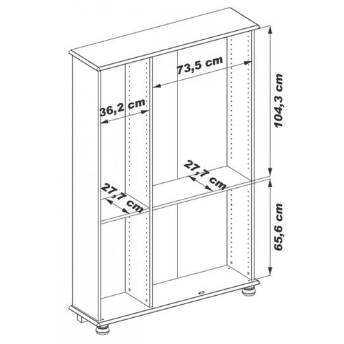 Bibliothèque Chêne 3 Portes Vitrées 12 Niches L 120.6 H 182.2 P 33 Cm