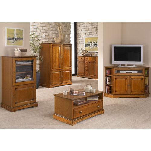 Table Basse Merisier 1 Tiroir 2 Faces Traversant 1 Niche L 82.4 H 41.6 P 46.5 Cm
