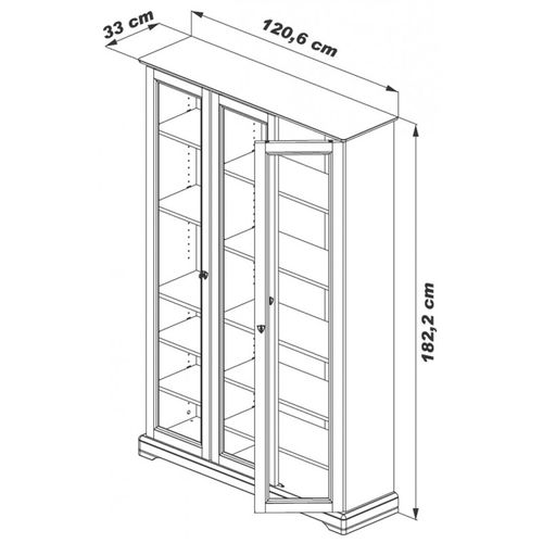Bibliothèque Vitrine 3 Portes Vitrées Merisier 12 Niches L 120.6 H 182.2 P 33 Cm