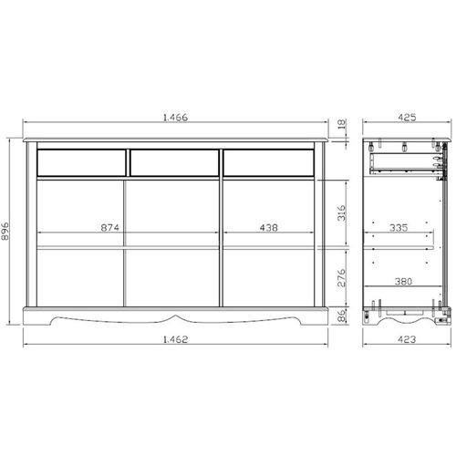 Buffet Taupe Style Anglais 3 Portes 3 Tiroirs 4 Niches L 146.6 H 89.6 P 42.5 Cm