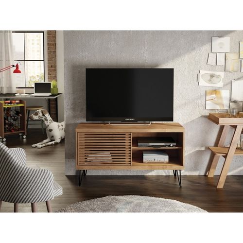 Meuble TV 50 Pouces 1 Porte Coulissante 3 Niches L 120 H 65 P 33 Cm
