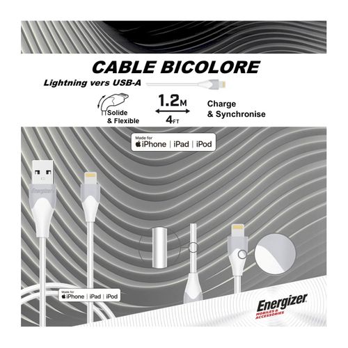 Câble Lightning 1,2 M - Câble Chargeur Rapide (2,4 A/480 Mbps) - Pour Produits Apple