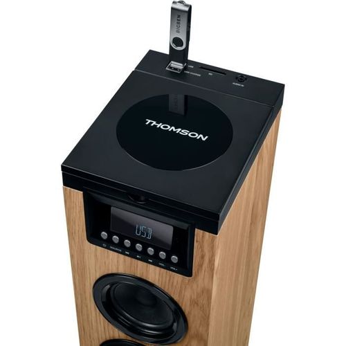 Tour Haut-parleur - Thomson - Noir/bois - Bluetooth/cd/usb/sd, 60w, Radio Fm, Télécommande