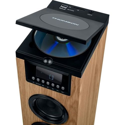 Tour Haut-parleur - Thomson - Noir/bois - Bluetooth/cd/usb/sd, 60w, Radio Fm, Télécommande