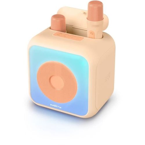 Enceinte Karaoké Lumineuse - Bigben - Peche - Bluetooth, 30w, 2 Micros Sans Fil USB-c, Égaliseur