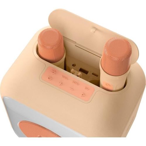 Enceinte Karaoké Lumineuse - Bigben - Peche - Bluetooth, 30w, 2 Micros Sans Fil USB-c, Égaliseur