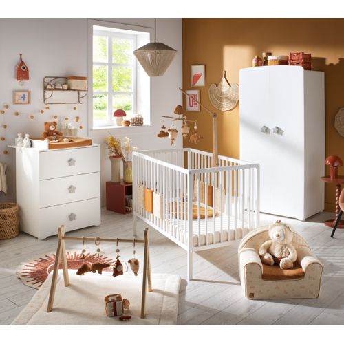 New Basic - Armoire Chambre Bébé 2 Portes - Boutons Étoile Gris