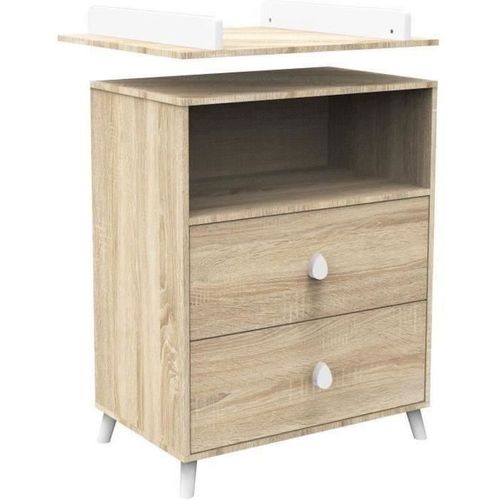Chambre Bébé Duo Montana - Lit 120x60 + Commode à Langer 2 Tiroirs Décor Chene Doré -