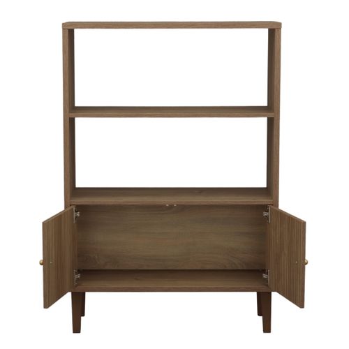 Bibliothèque 2 Portes Détail Imitation Bois Texturé Et Pieds Bois