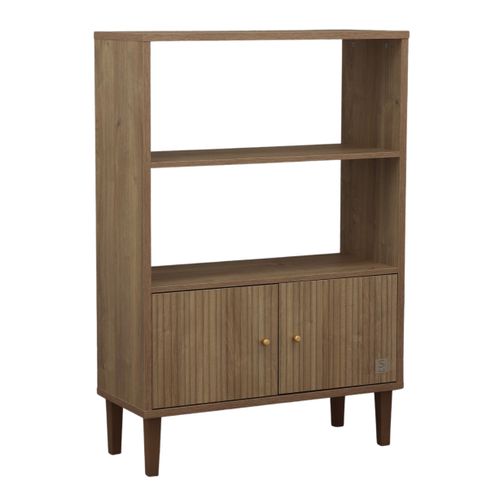 Bibliothèque 2 Portes Détail Imitation Bois Texturé Et Pieds Bois