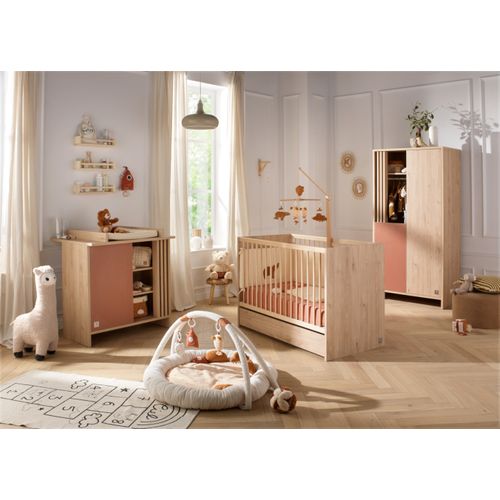 Lit Bébé 120x60 à Barreaux En Bois Décor Chêne Suave Avec Matelas