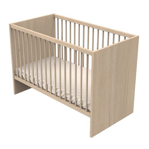 Lit Bébé 120x60 à Barreaux En Bois Décor Chêne Suave Avec Matelas