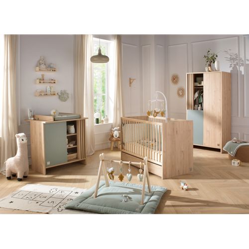 Lit Bébé 120x60 à Barreaux En Bois Décor Chêne Suave Avec Matelas