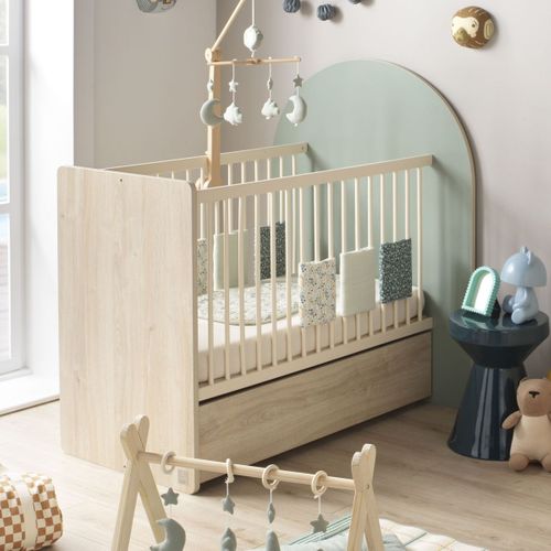 Lit Bébé Évolutif 120x60 En 90x190 - Décor Bois Chêne Sépia Forme Arche