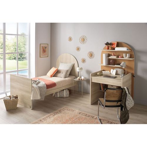 Lit Junior 90x190 - Décor Bois Chêne Sépia - Tête De Lit Forme Arche