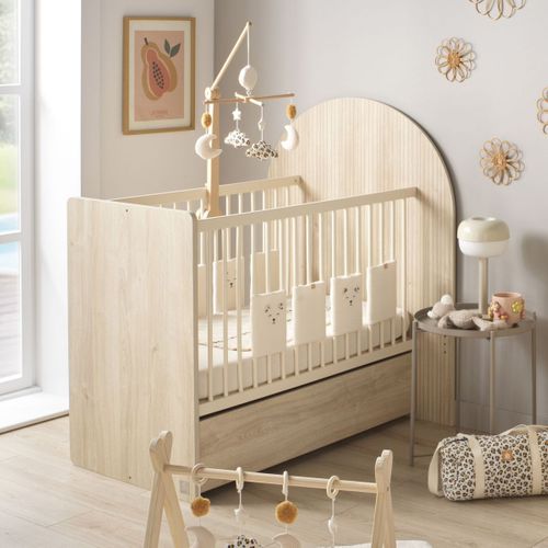 Lit Bébé Évolutif 120x60 En 90x190 - Décor Bois Chêne Sépia Forme Arche