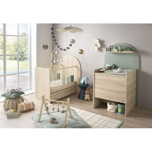 Lit Bébé Évolutif 120x60 En 90x190 - Décor Bois Chêne Sépia Forme Arche