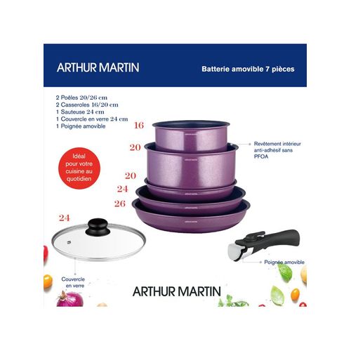 Batterie De Cuisine Arthur Martin Batterie Amovible 7 Pièces Prune Am7701 Prune