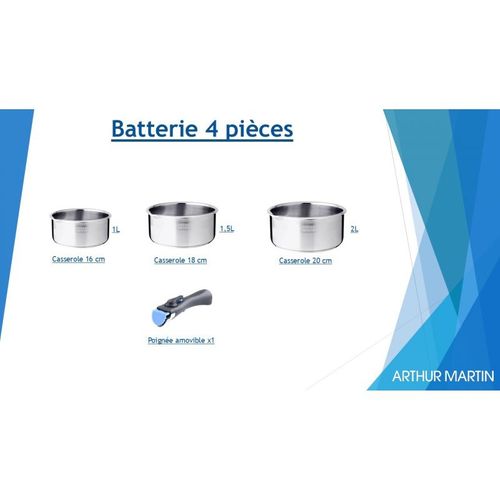 Set De 3 Casseroles Inox  16-18-20 Cm + 1 Poignée - Tous Feux Dont Induction