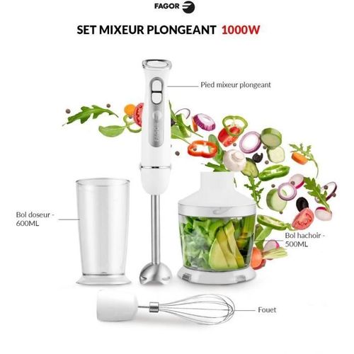 Set Mixeur Plongeant - Fg349 – 1000 W – 12 Vitesses + Pulse - Blanc