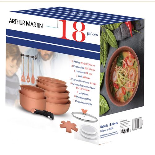 Batterie De Cuisine Avec Manche Amovible 18 Pièces Vieux Rose  Amp16