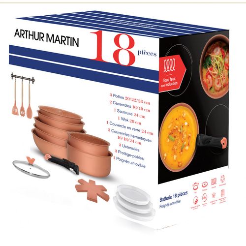 Batterie De Cuisine Avec Manche Amovible 18 Pièces Vieux Rose  Amp16
