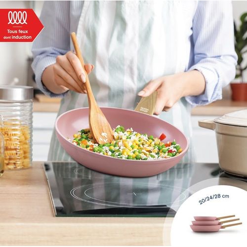 Set De 3 Poeles - Tous Feux Dont Induction - Am5388 - Revetement Céramique - Ø 20-24-28 Cm - Rose