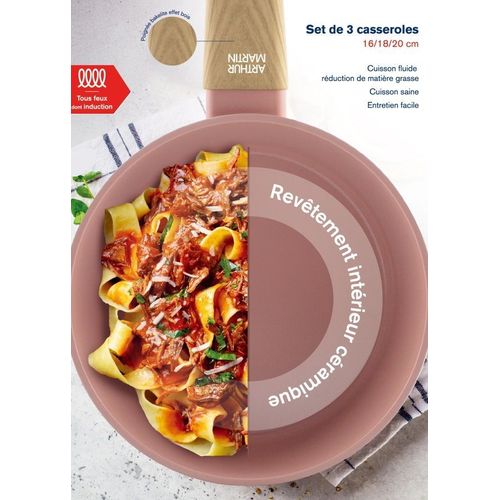 Set De 3 Casseroles - Tous Feux Dont Induction - Am0702 - Revetement Céramique - Ø 16-18-20 Cm - Ro