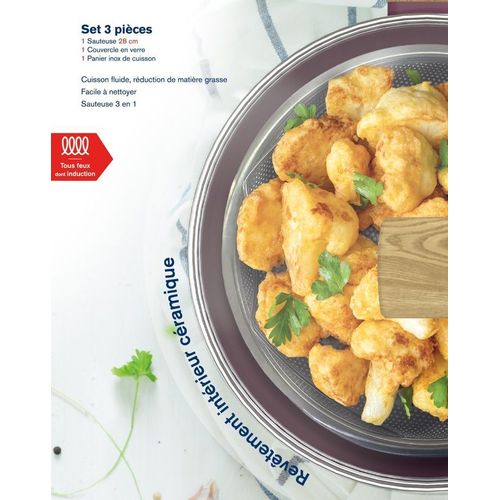 Sauteuse - Tous Feux Dont Induction - Am3056 - Revetement Céramique - Ø 24 Cm - Couvercle Et Panier