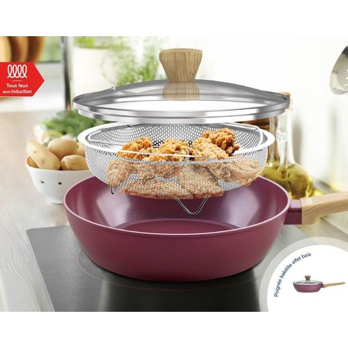 Sauteuse - Tous Feux Dont Induction - Am3056 - Revetement Céramique - Ø 24 Cm - Couvercle Et Panier