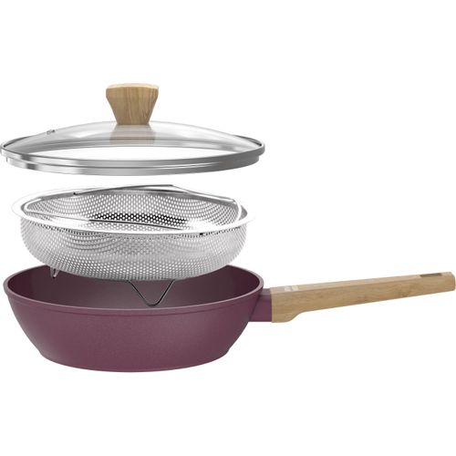 Sauteuse - Tous Feux Dont Induction - Am3056 - Revetement Céramique - Ø 24 Cm - Couvercle Et Panier
