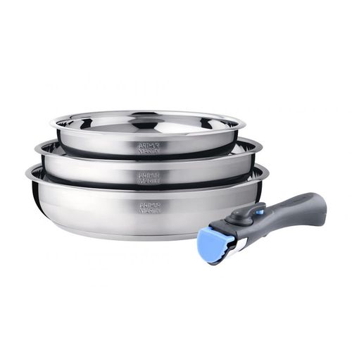 Batterie De Cuisine Inox 8 Pièces Avec 2 Manches Amovibles  Am2687