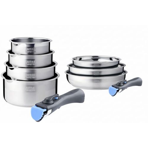 Batterie De Cuisine Inox 9 Pièces Avec 2 Manches Amovibles  Am2694