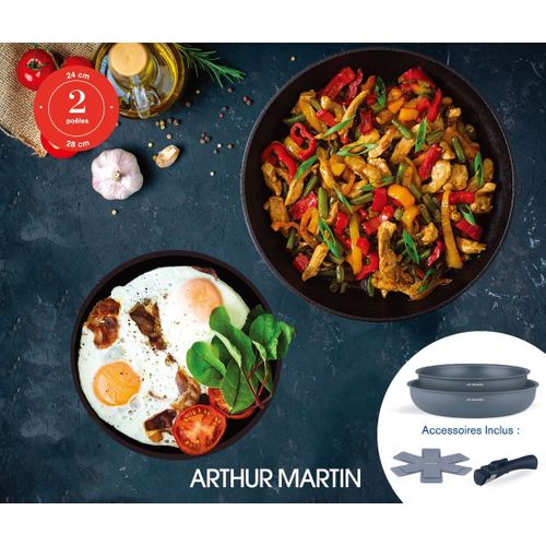 Set De 2 Poeles - Tous Feux Dont Induction - Am2977 - Anti-adhésif - Ø 24-28 Cm + Poignée Amovible