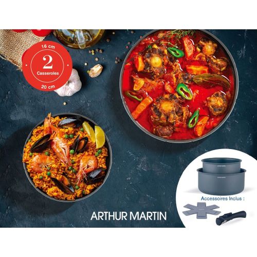 Set De 2 Casseroles - Tous Feux Dont Induction - Am2984 - Anti-adhésif - Ø 16-20 Cm + Poignée Amovi