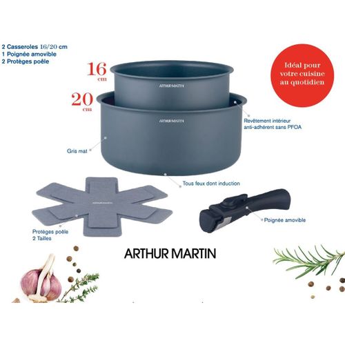 Set De 2 Casseroles - Tous Feux Dont Induction - Am2984 - Anti-adhésif - Ø 16-20 Cm + Poignée Amovi