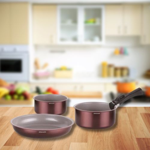 Batterie De Cuisine - Tous Feux Dont Induction - Am2503 - Aluminium - 18 Pieces - Poignée Amovible