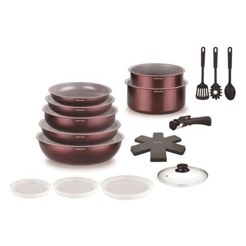 Batterie De Cuisine - Tous Feux Dont Induction - Am2503 - Aluminium - 18 Pieces - Poignée Amovible