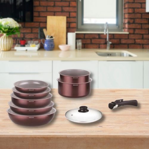 Batterie De Cuisine - Tous Feux Dont Induction - Am2503 - Aluminium - 18 Pieces - Poignée Amovible