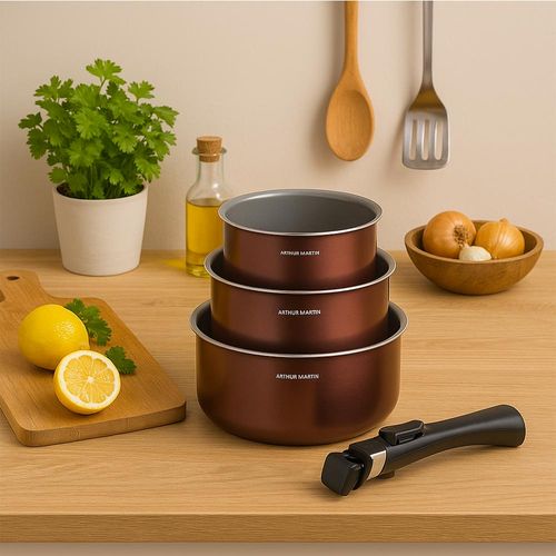 Set De 3 Casseroles - Am1088 - Tout Feux Dont Induction - 16/18/20 Cm + 1 Poignée Amovible