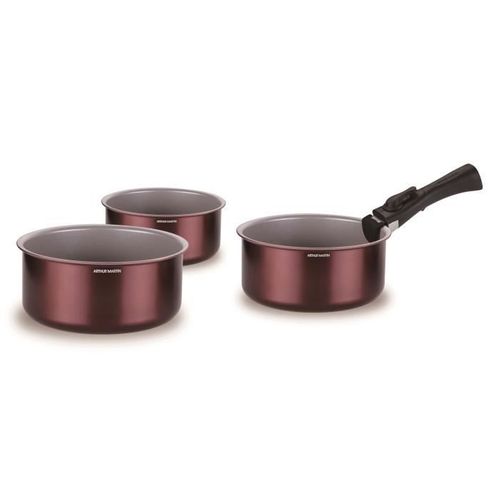 Set De 3 Casseroles - Am1088 - Tout Feux Dont Induction - 16/18/20 Cm + 1 Poignée Amovible