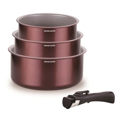 Set De 3 Casseroles - Am1088 - Tout Feux Dont Induction - 16/18/20 Cm + 1 Poignée Amovible