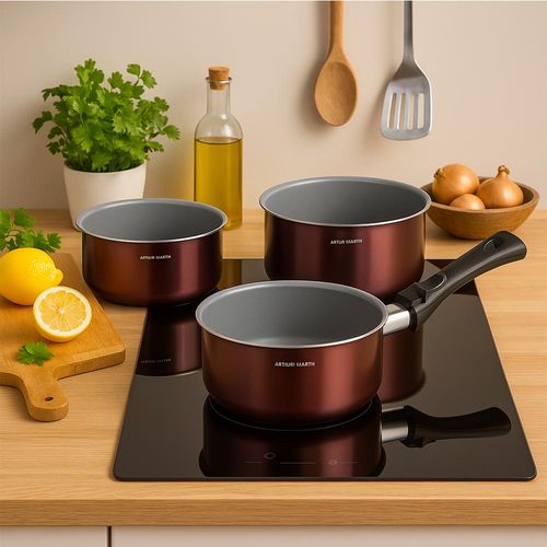 Set De 3 Casseroles - Am1088 - Tout Feux Dont Induction - 16/18/20 Cm + 1 Poignée Amovible