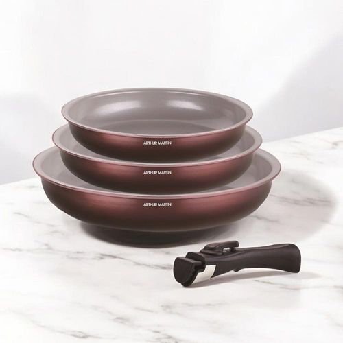 Set De 3 Poeles - Am8866 - Tous Feux Dont Induction - 20/24/28 Cm + 1 Poignée - Revetement Céramique