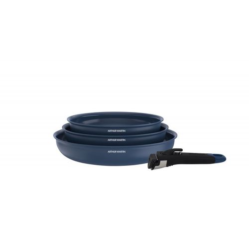 Set De 3 Poêles 20-24-28 Cm Poignée Amovible Bleu  Am2033