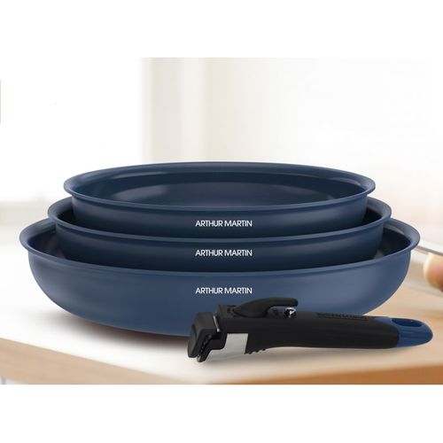 Set De 3 Poêles 20-24-28 Cm Poignée Amovible Bleu  Am2033
